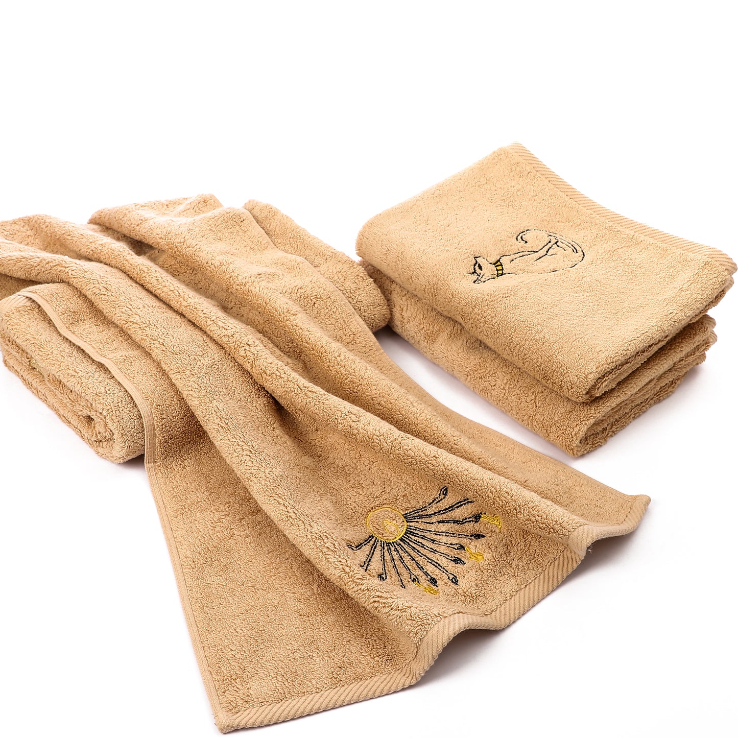 Set of 4 Luxury Egyptian Cotton Towels, Nile Goddesses Collection, 600GSM, 31X20 inch - Nileloom