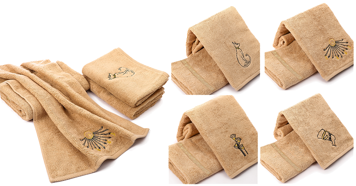 Set of 4 Luxury Egyptian Cotton Towels, Nile Goddesses Collection, 600GSM, 31X20 inch - Nileloom