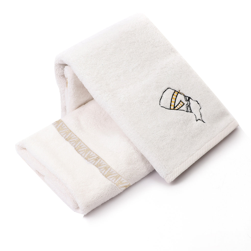 Luxury Egyptian Cotton Towel, Nile Goddess Nefertiti Embroidery, 600GSM, 31X20 inch - Nileloom 