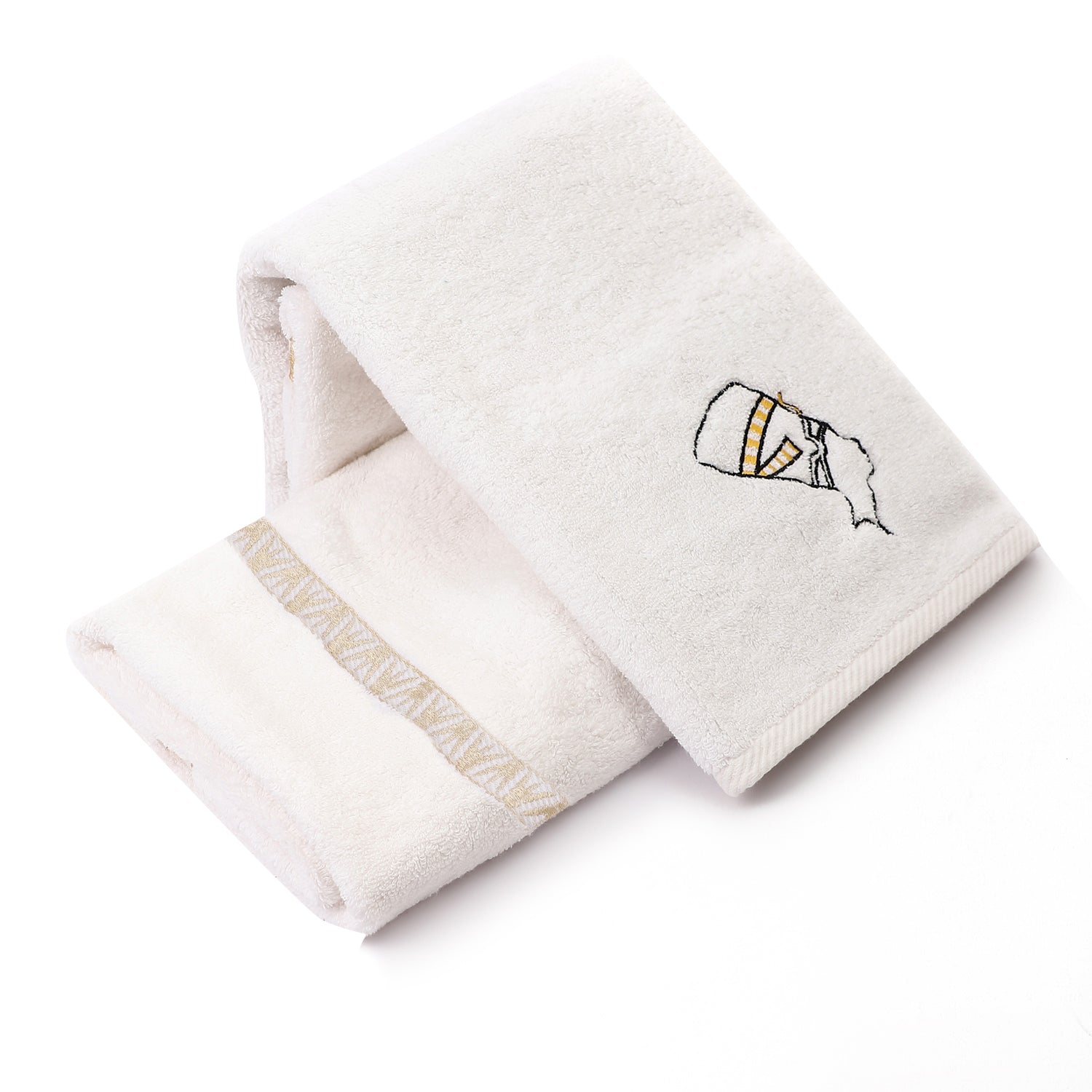 Luxury Egyptian Cotton Towel, Nile Goddess Nefertiti Embroidery, 600GSM, 31X20 inch - Nileloom 