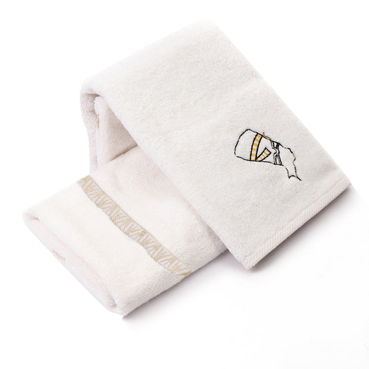 Luxury Egyptian Cotton Towel, Nile Goddess Nefertiti Embroidery, 600GSM, 31X20 inch - Nileloom 