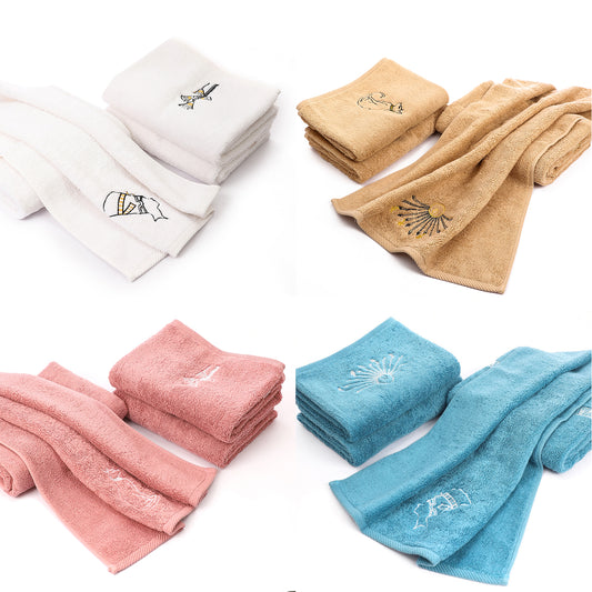 Set of 4 Egyptian Cotton Towels, Embroidered Nile Goddesses Collection, 600GSM 31X20 inch