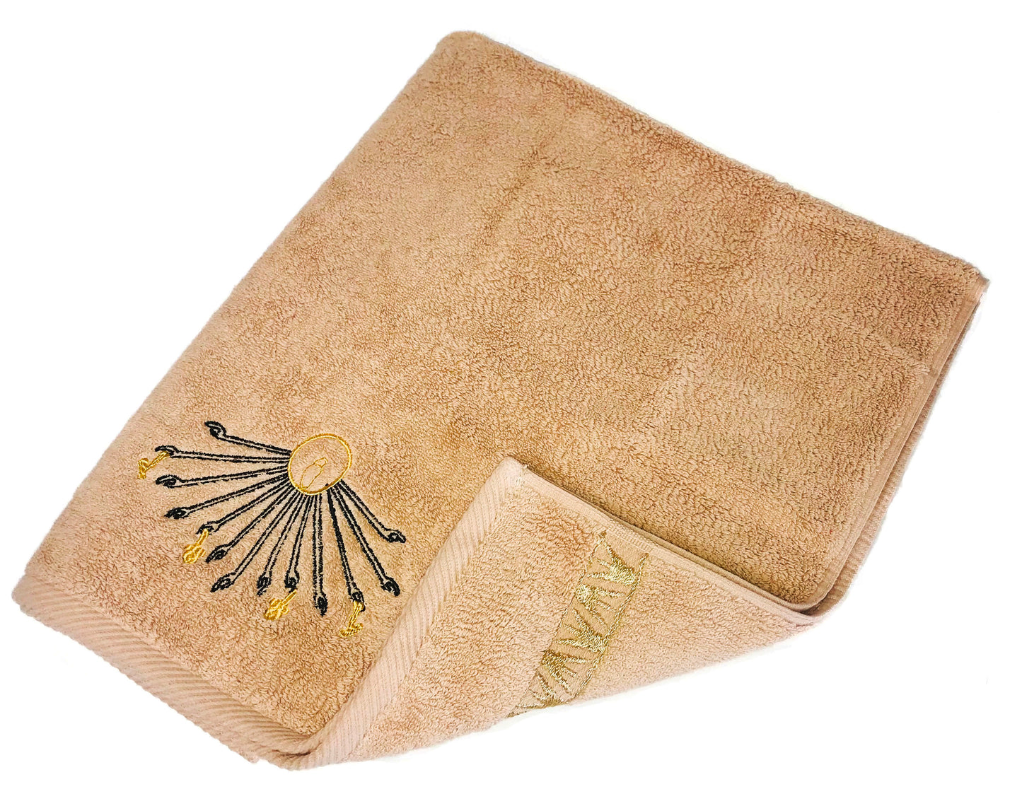 Luxury Egyptian Cotton Towel, Nile Goddess Aten Embroidery, Plush 600GSM Oversized 31X20 inch