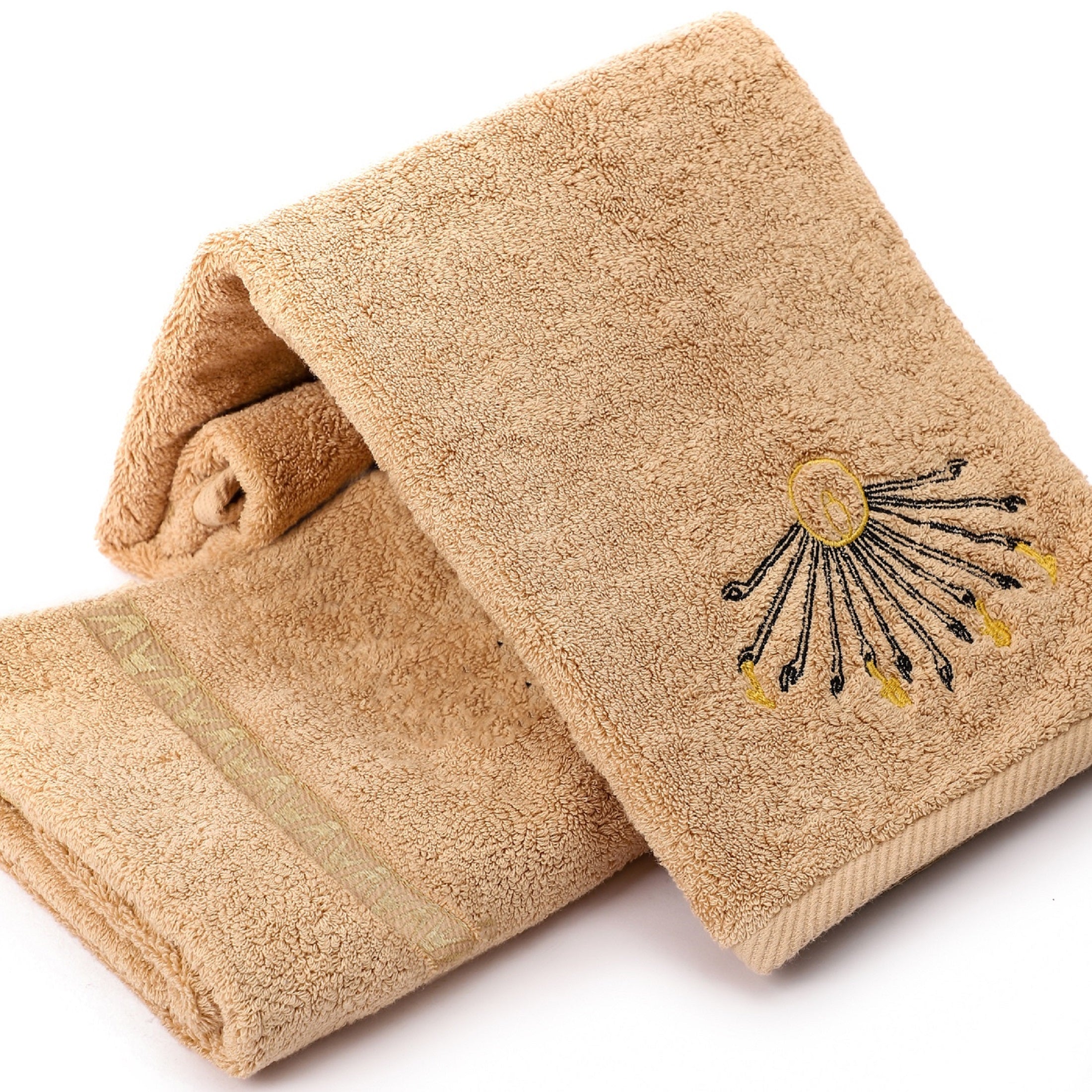 Luxury Egyptian Cotton Towel, Nile Goddess Aten Embroidery, 600GSM, 31X20 inch - Nileloom 