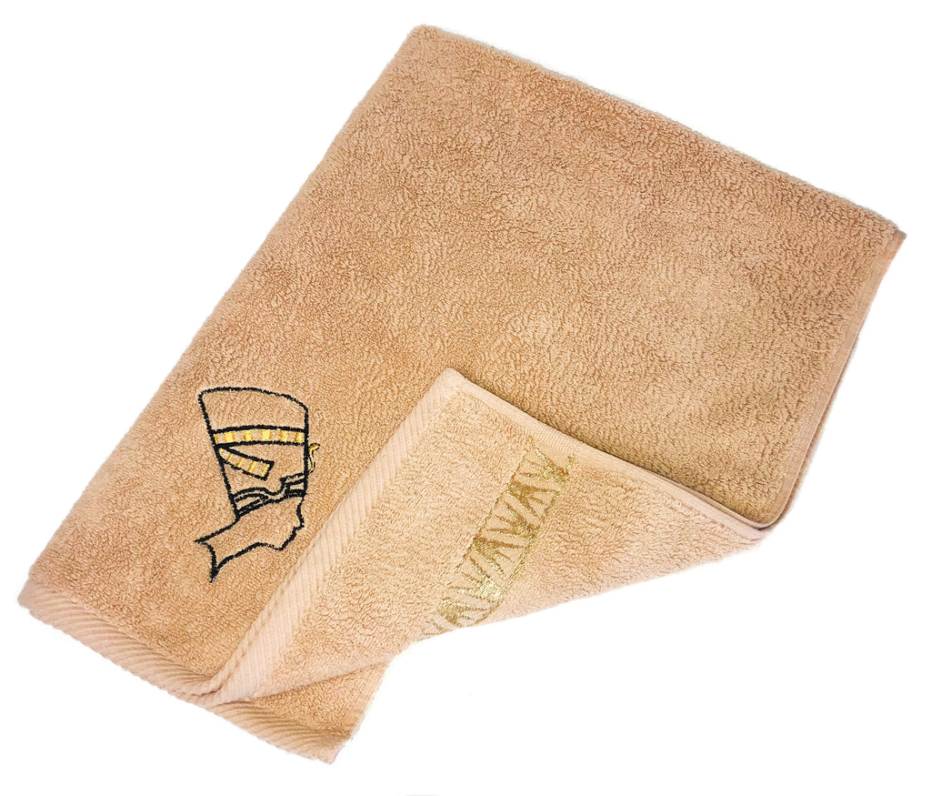 Luxury Egyptian Cotton Towel, Nile Goddess Nefertiti Embroidery, 600GSM, 31X20 inch - Nileloom 