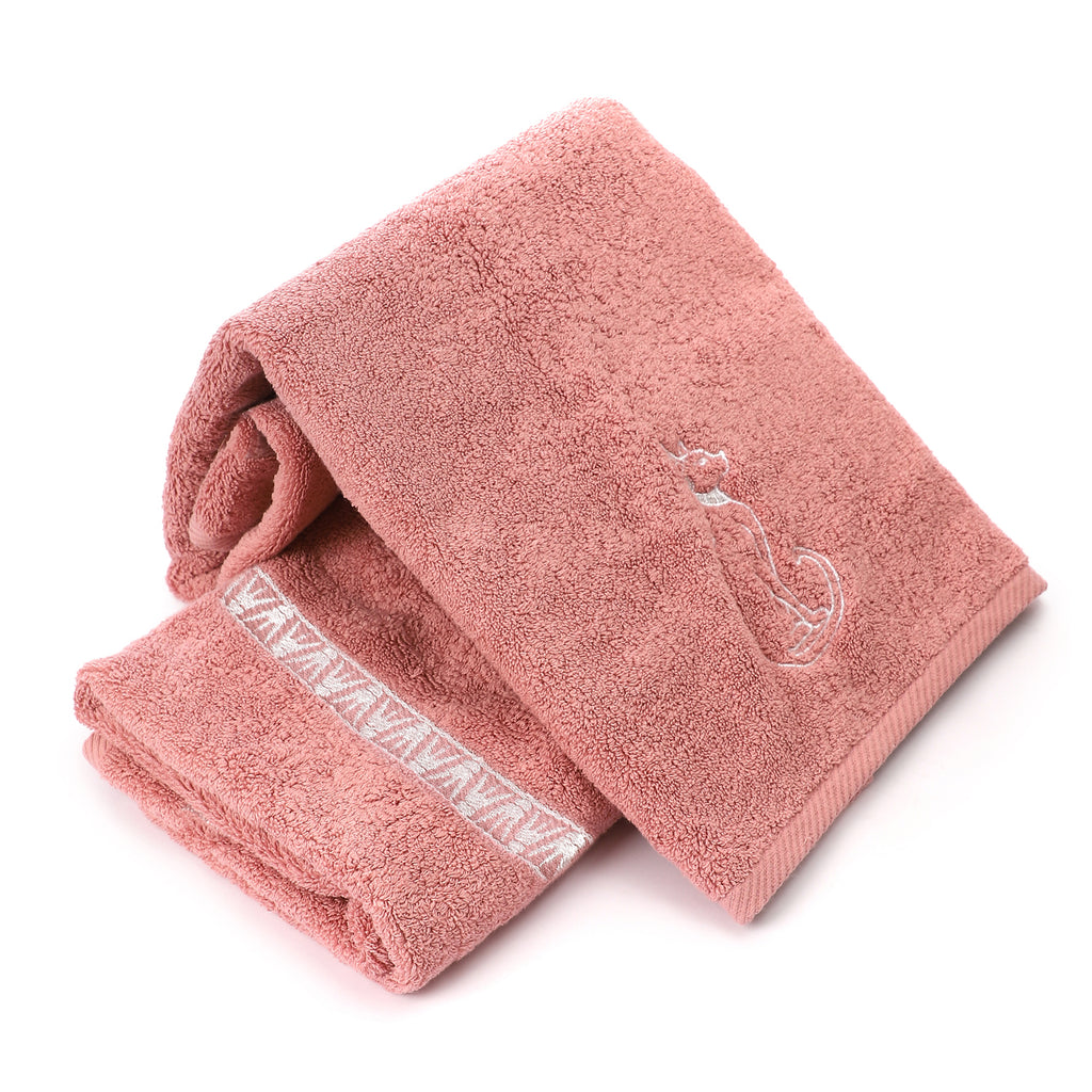 Luxury Egyptian Cotton Towel, Nile Goddess Bastet Embroidery, 600GSM, 31X20 inch - Nileloom 