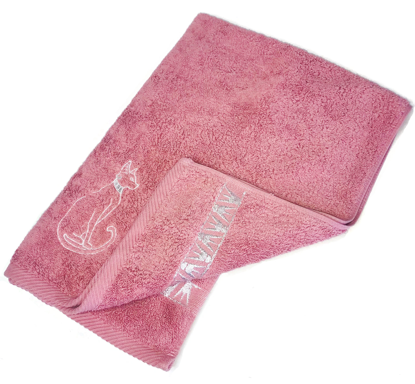 Luxury Egyptian Cotton Towel, Nile Goddess Bastet Embroidery, Plush 600GSM Oversized 31X20 inch