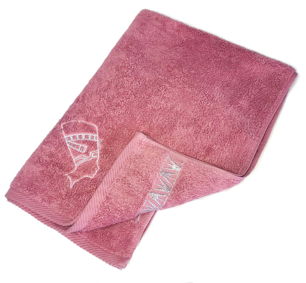 Luxury Egyptian Cotton Towel, Nile Goddess Nefertiti Embroidery, 600GSM, 31X20 inch - Nileloom 
