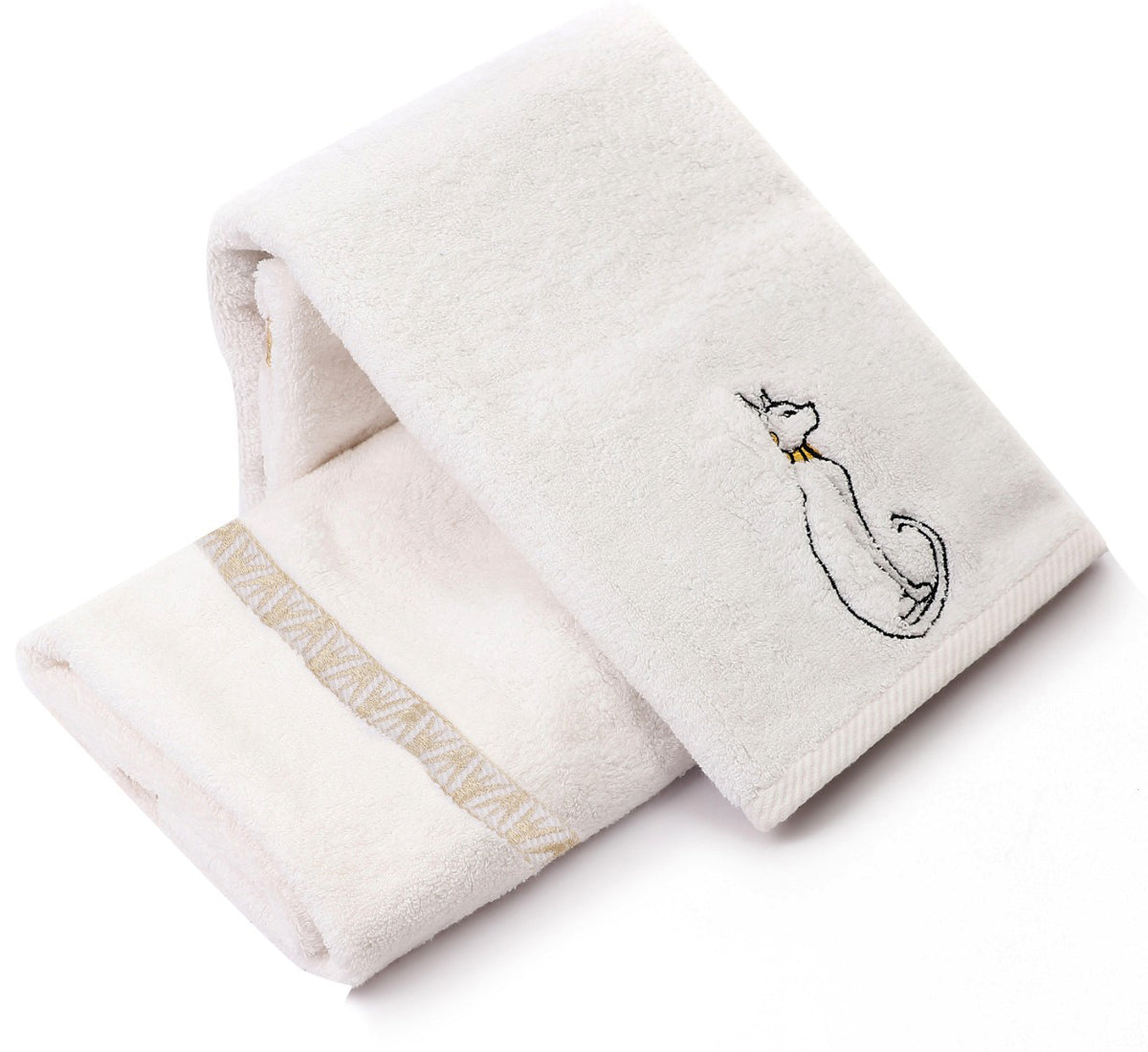 Luxury Egyptian Cotton Towel, Nile Goddess Bastet Embroidery, 600GSM, 31X20 inch - Nileloom 