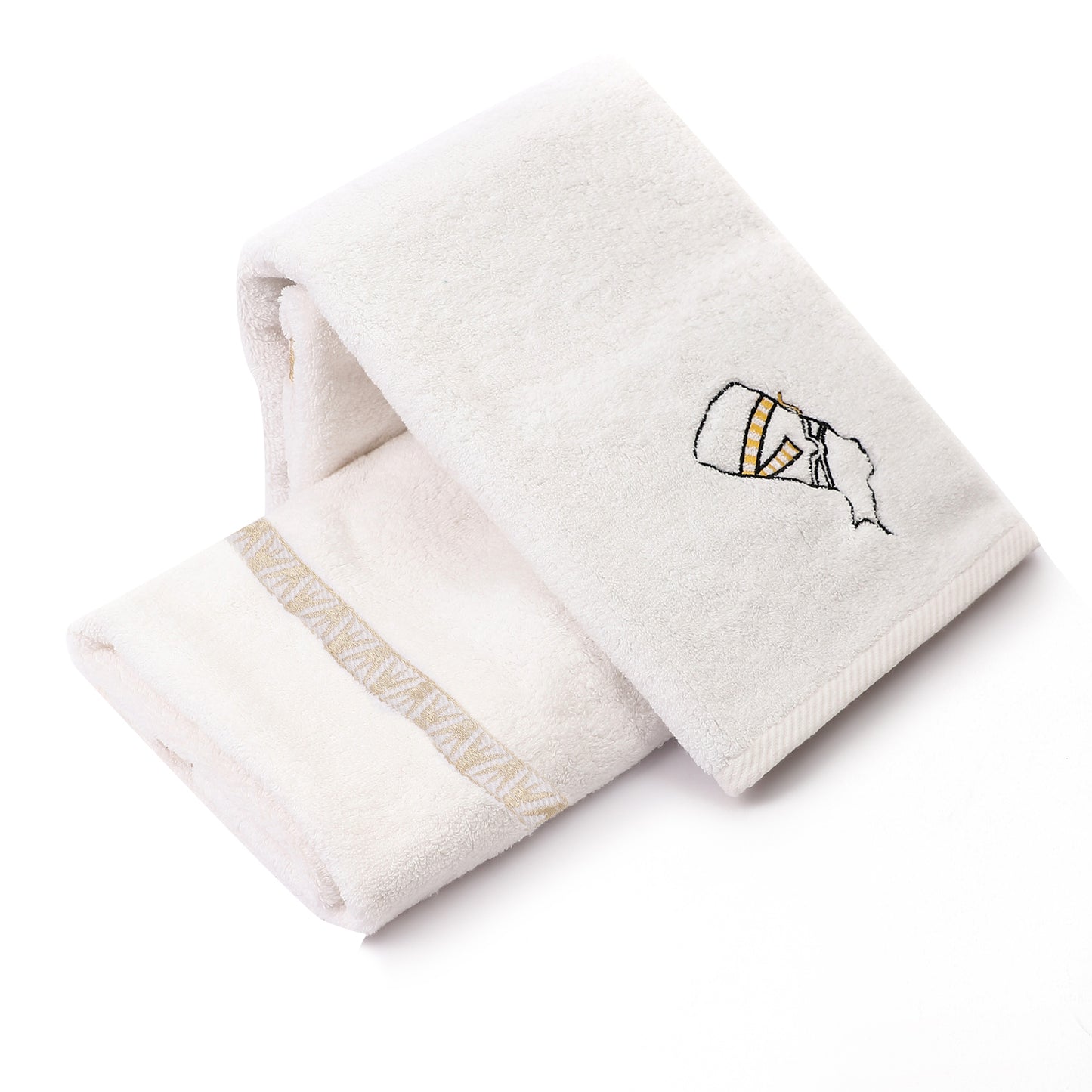 Luxury Egyptian Cotton Towel, Nile Goddess Nefertiti Embroidery, Plush 600GSM Oversized 31X20 inch