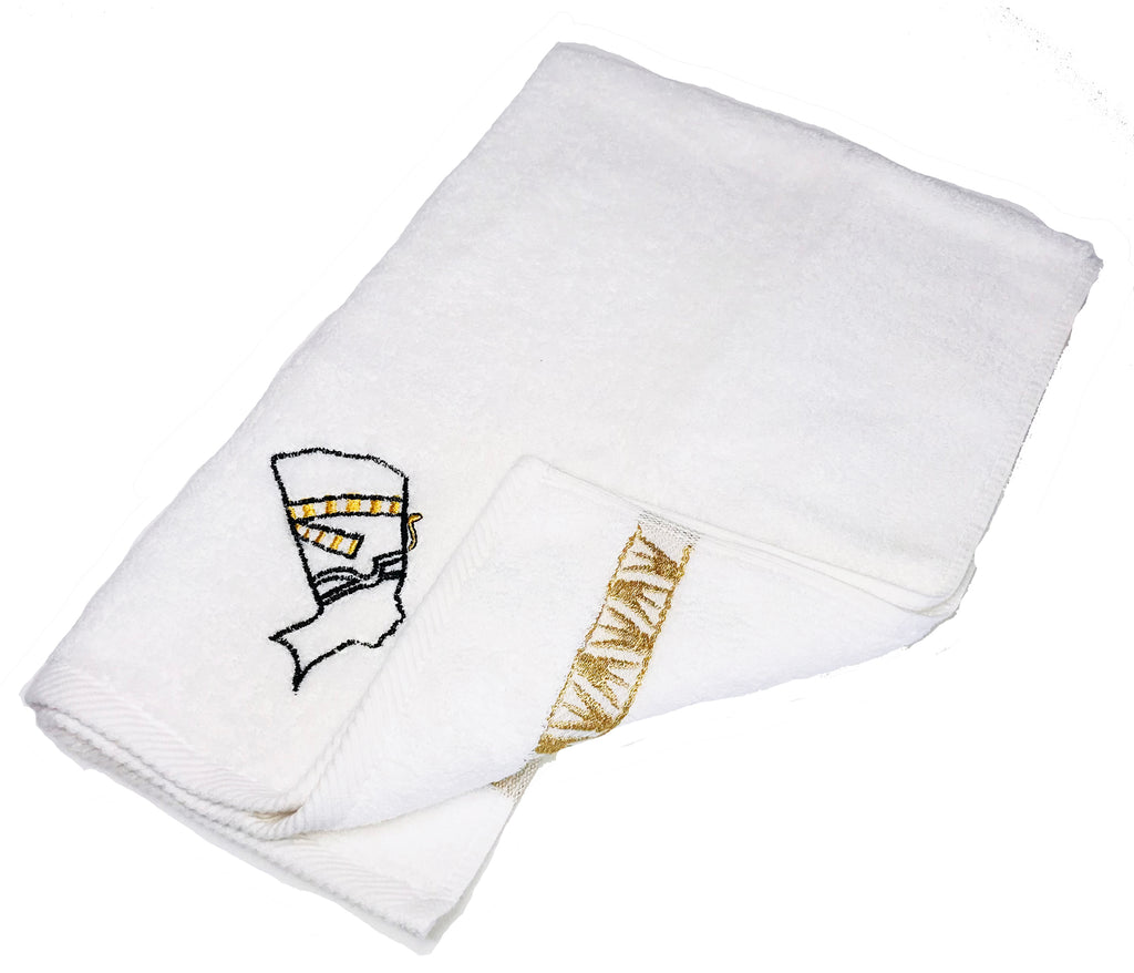 Luxury Egyptian Cotton Towel, Nile Goddess Nefertiti Embroidery, 600GSM, 31X20 inch - Nileloom 