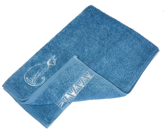 Luxury Egyptian Cotton Towel, Nile Goddess Bastet Embroidery, 600GSM, 31X20 inch - Nileloom 