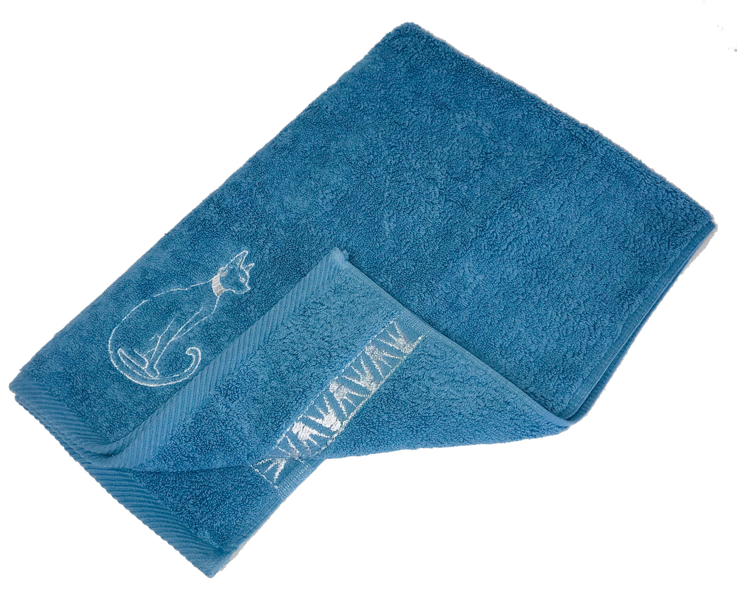 Luxury Egyptian Cotton Towel, Nile Goddess Bastet Embroidery, Plush 600GSM Oversized 31X20 inch