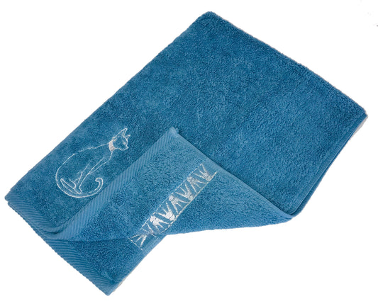 Luxury Egyptian Cotton Towel, Nile Goddess Bastet Embroidery, Plush 600GSM Oversized 31X20 inch