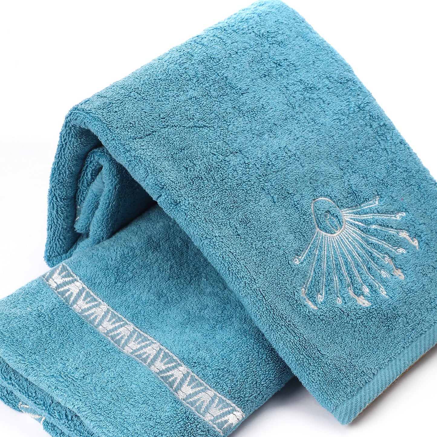 Luxury Egyptian Cotton Towel, Nile Goddess Aten Embroidery, Plush 600GSM Oversized 31X20 inch