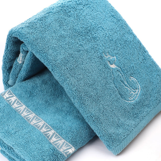 Luxury Egyptian Cotton Towel, Nile Goddess Bastet Embroidery, Plush 600GSM Oversized 31X20 inch