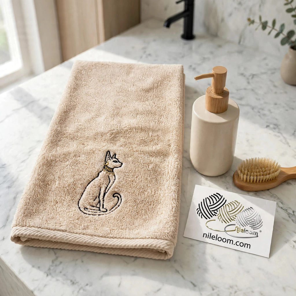 Bastet | Great Nile Collection Embroidered Towel | 100% Cotton, 700 GSM, 31X20 inches