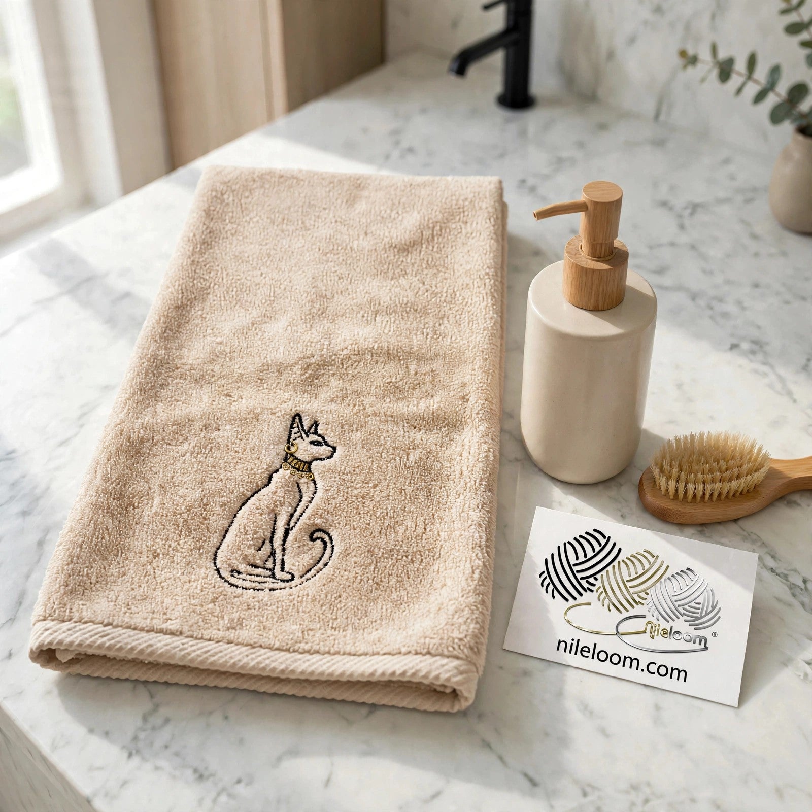 Bastet | Great Nile Collection Embroidered Towel | 100% Cotton, 700 GSM, 31X20 inches