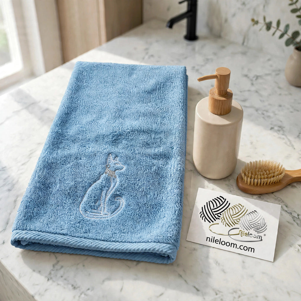 Bastet | Great Nile Collection Embroidered Towel | 100% Cotton, 700 GSM, 31X20 inches
