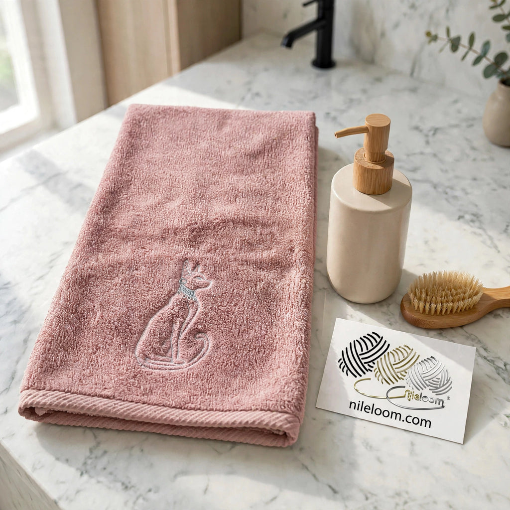 Bastet | Great Nile Collection Embroidered Towel | 100% Cotton, 700 GSM, 31X20 inches
