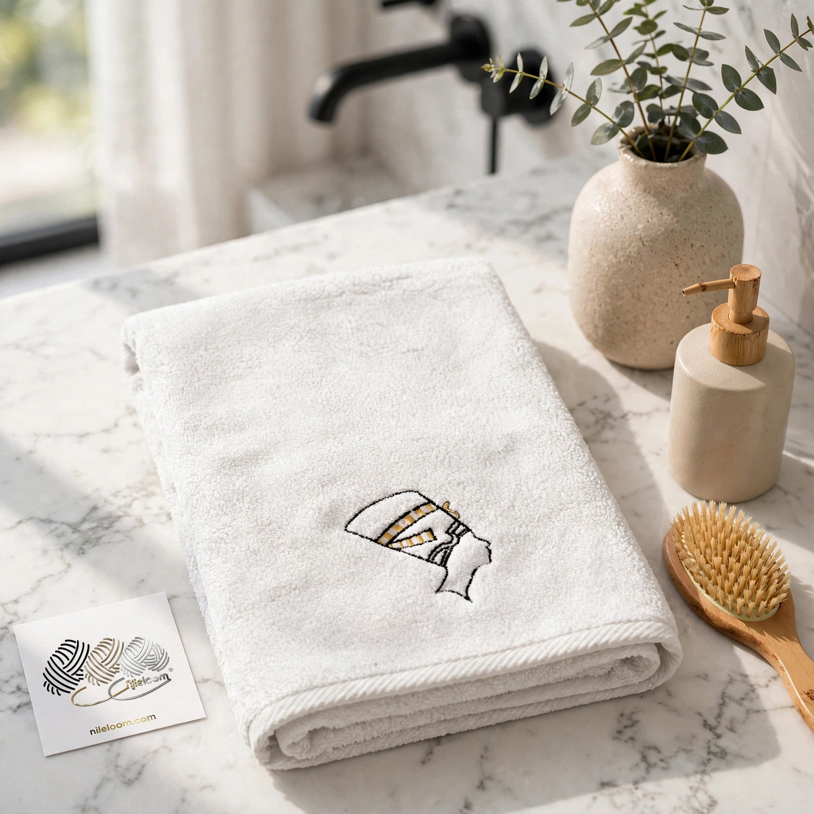 Great Nile Collection Embroidered Towel - Nefertiti, 100% Cotton, 700 GSM Plush, Microwave Spa-Ready, Double-Stitched, Eco-Friendly, Ultra-soft, 31X20 inches
